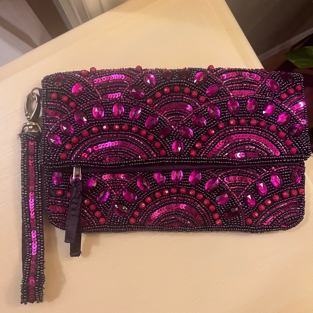 Beaded evening clutch pink/ purple NWOT